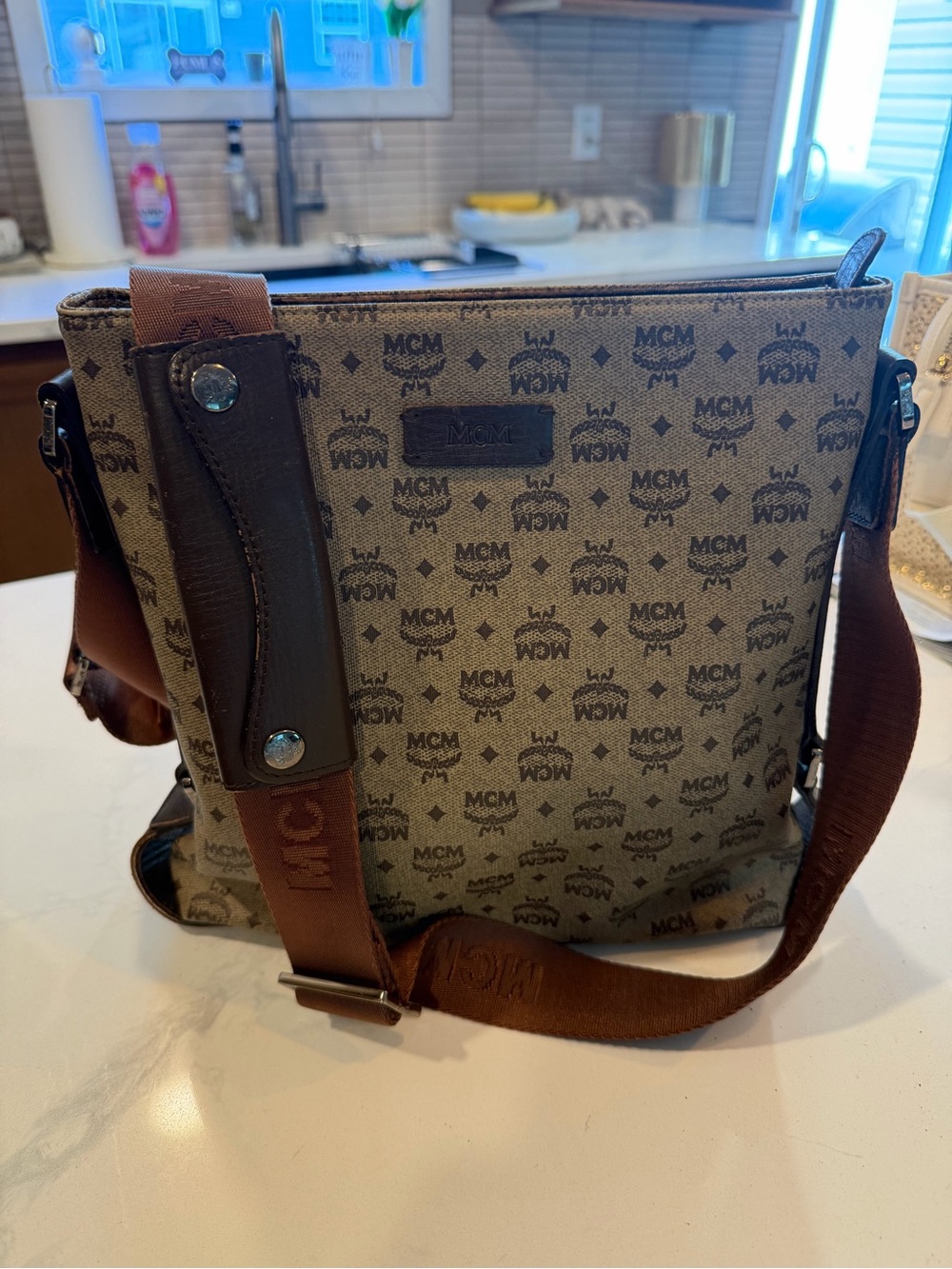 MCM Beige & Brown Monogram Canvas Crossbody Bag